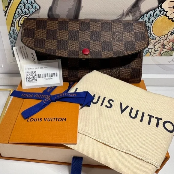 LOUIS VUITTON ♥️ Emilie Wallet In Damier Ebene Canvas - Picture 1 of 14